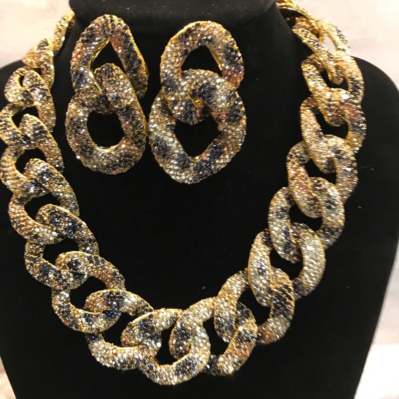 Jewelry - Gold and Black Statement Necklace and Earring Set